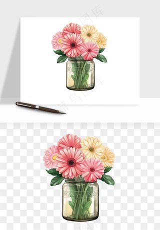 手绘花瓶花艺png免抠