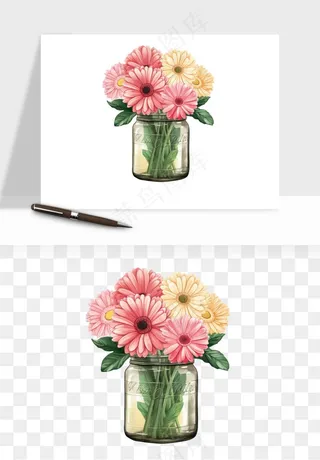 手绘花瓶花艺png免抠