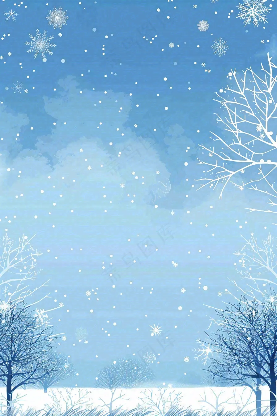 冬天森林雪白世界霜降节气插画背景