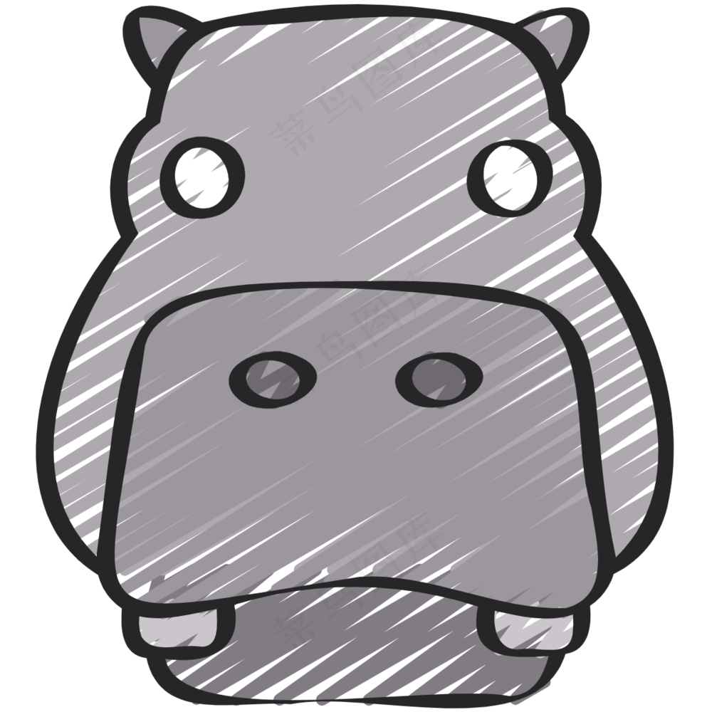 呆萌灰色河马头像 铅笔手绘图标icon