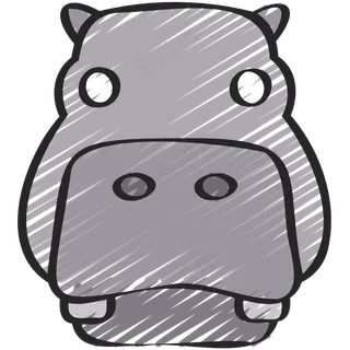 呆萌灰色河马头像 铅笔手绘图标icon