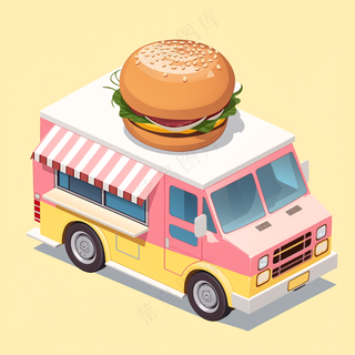汉堡快餐餐车 2.5D扁平插画