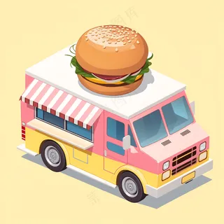 汉堡快餐餐车 2.5D扁平插画