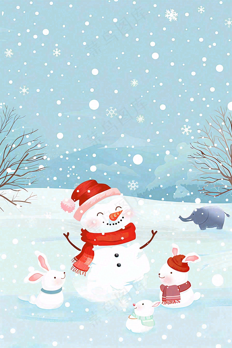 冬天白雪覆盖寒冷唯美雪景小寒插画背景