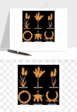 手绘麦穗稻穗麦秆矢量png免抠