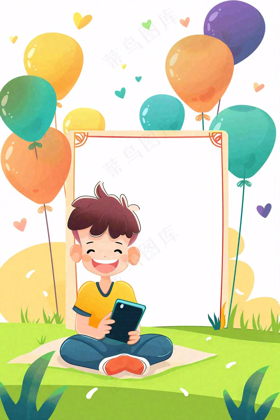 儿童节卡通插画气球版画背景