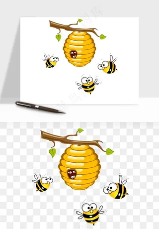 卡通蜜蜂采蜜png免抠