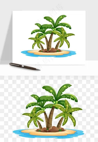 卡通沙滩椰子树png免抠