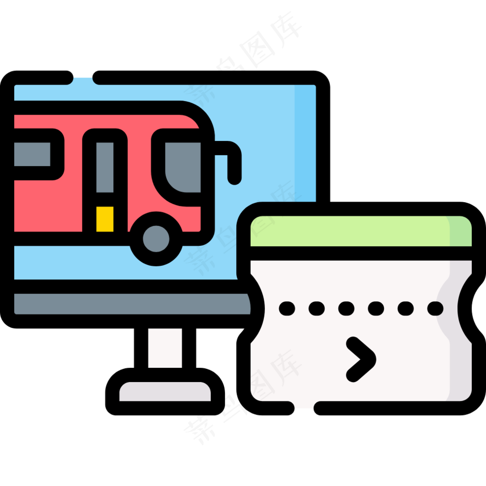 巴士电子票 electronic ticket  线性彩色图标