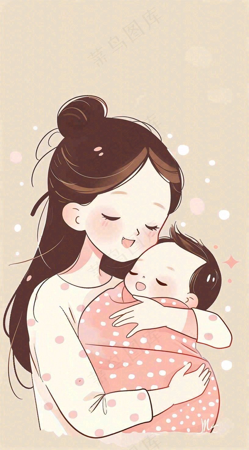 母亲节妈妈亲情抱着孩子鲜花光辉插画背景