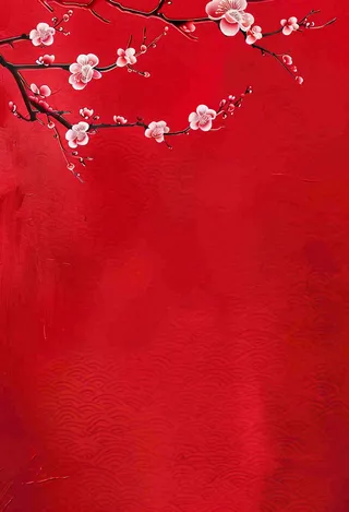 红色国风背景梅花花朵插画元旦背景