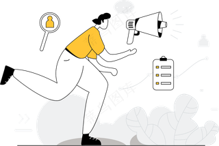 奔跑的小人 大喇叭宣传 黄色扁平商务插画