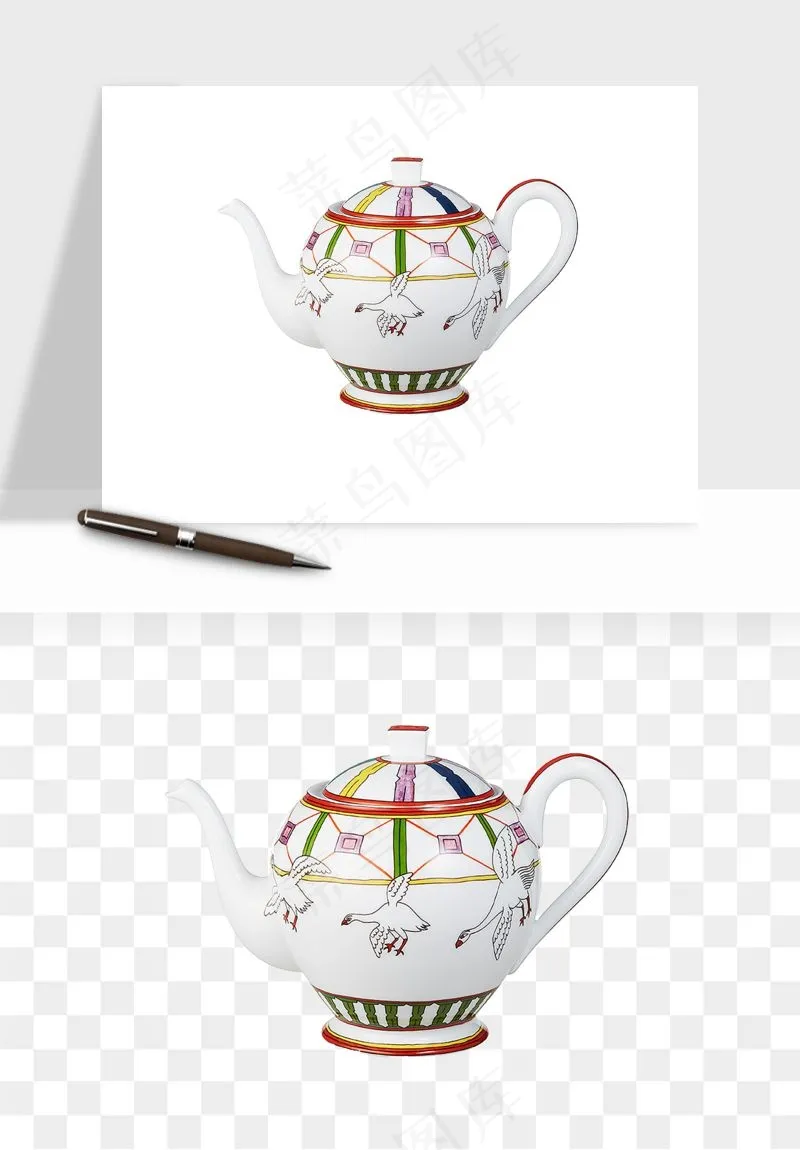 白瓷陶瓷茶壶png免抠