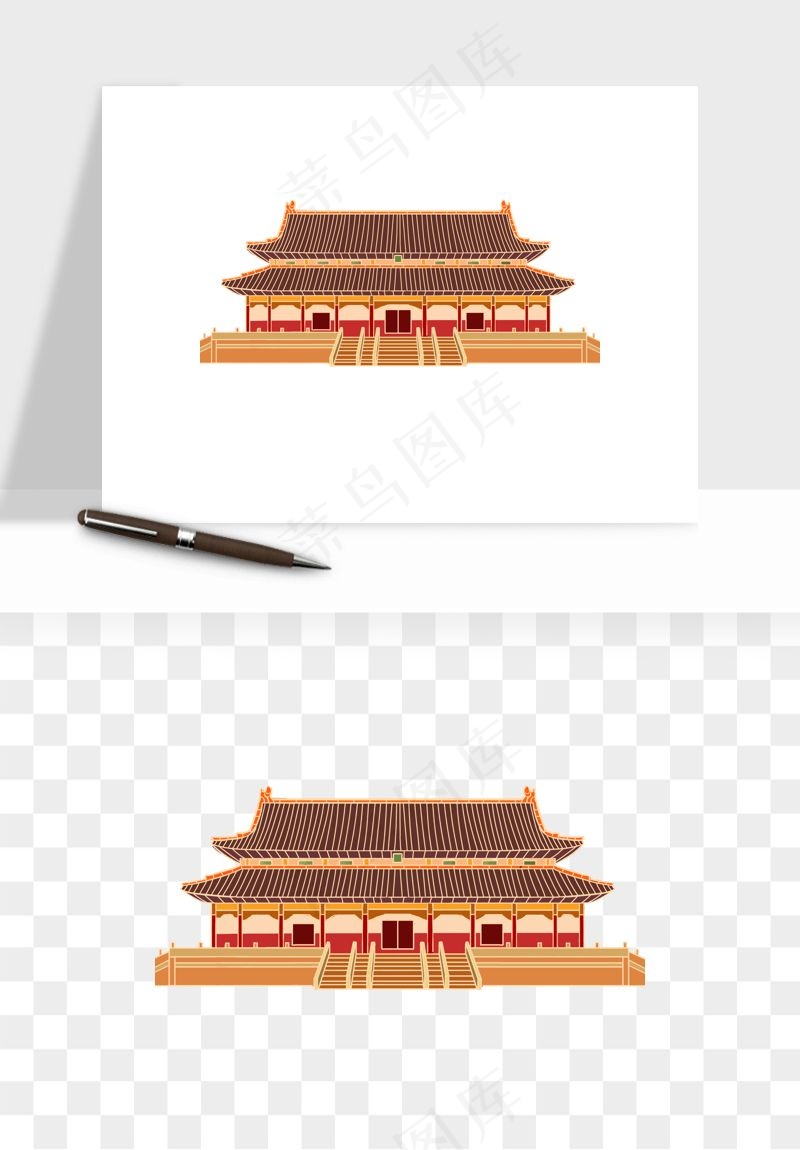 国潮风古建筑古楼古塔鼓楼psd,png免抠图