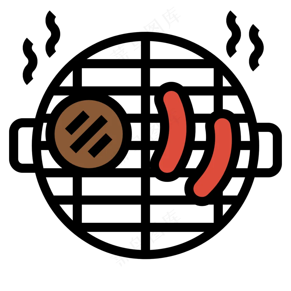 牛排 香肠 烧烤 线性色彩图标