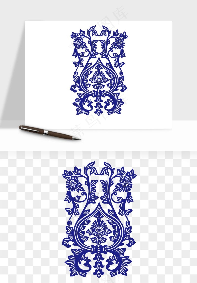 青花瓷花纹花卉图案png免抠