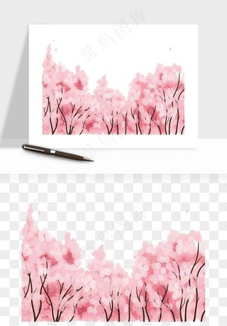 手绘浪漫花树桃花树png免抠