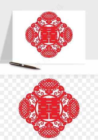 窗花喜字双喜剪纸png免抠