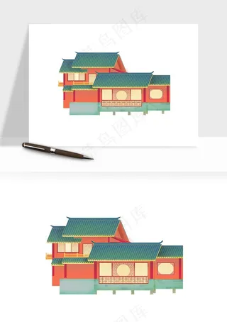 国潮风古建筑古楼古塔鼓楼psd,png免抠图