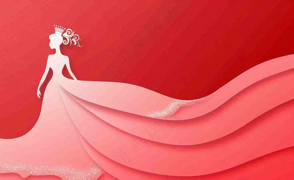 红色立体剪贴画女王女生节妇女节插画背景