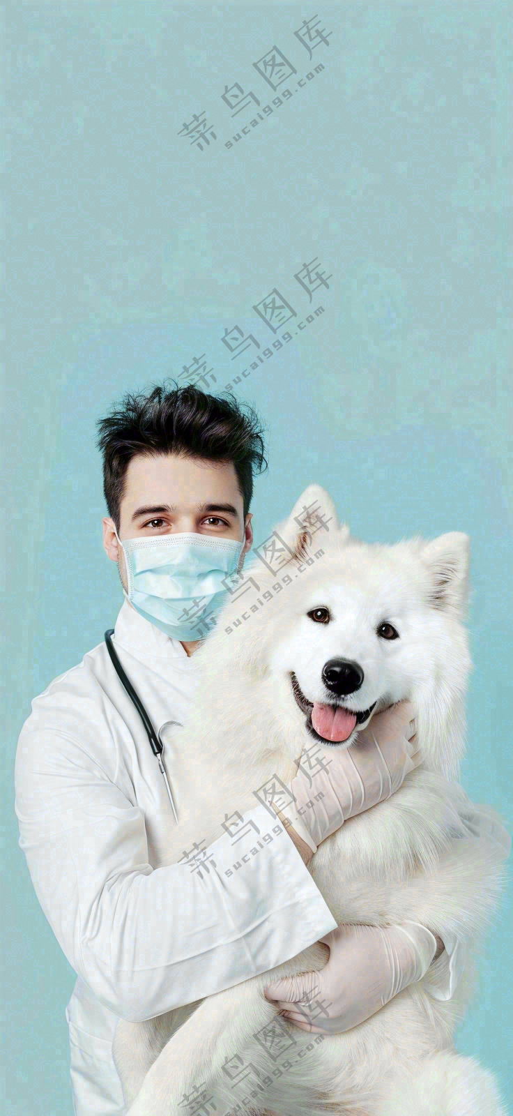 萌宠宠物医院医生抱着狗狗摄影图背景
