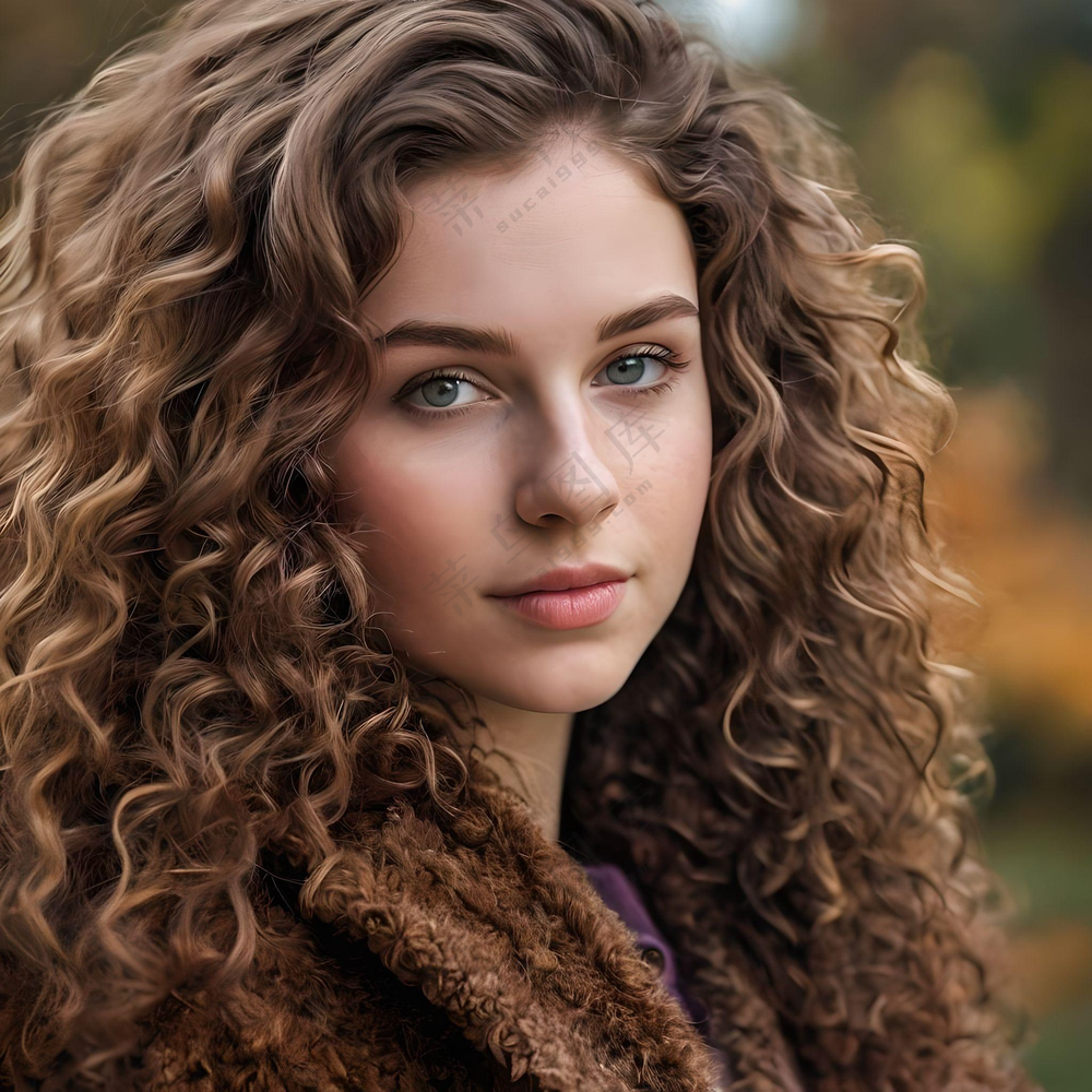 时尚泡面卷发美女肖像