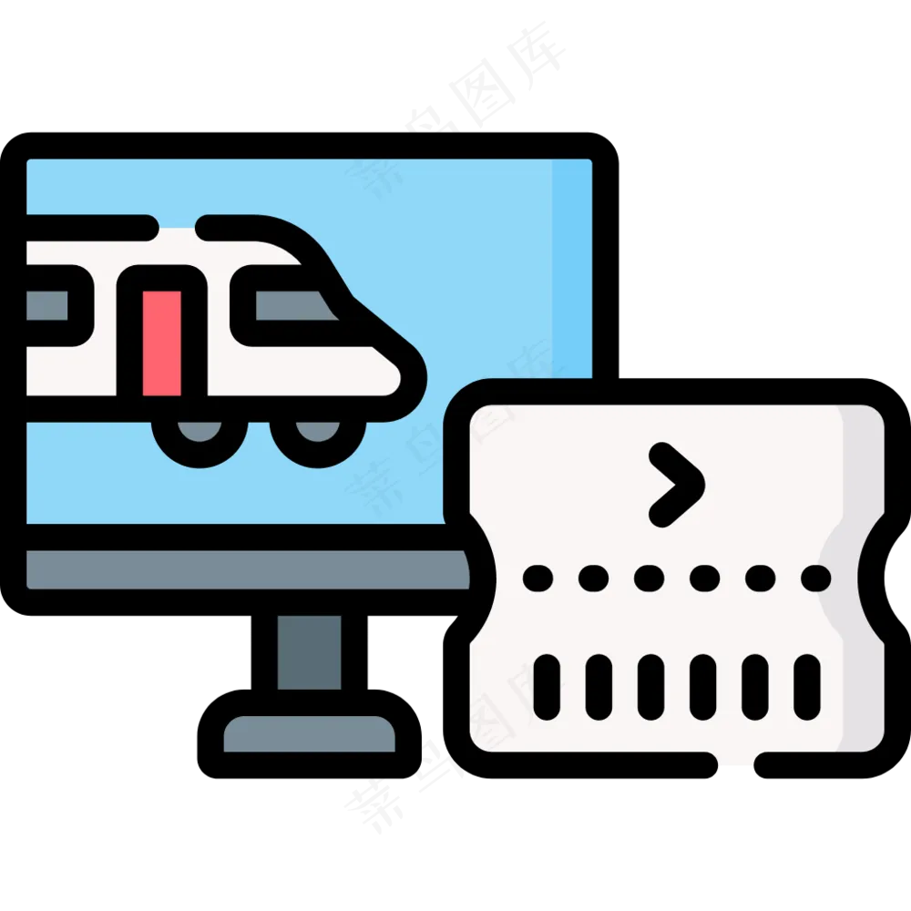 动车电子票 electronic ticket 线性彩色图标
