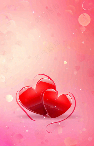 红色爱心粉色光圈立体插画情人节七夕背景