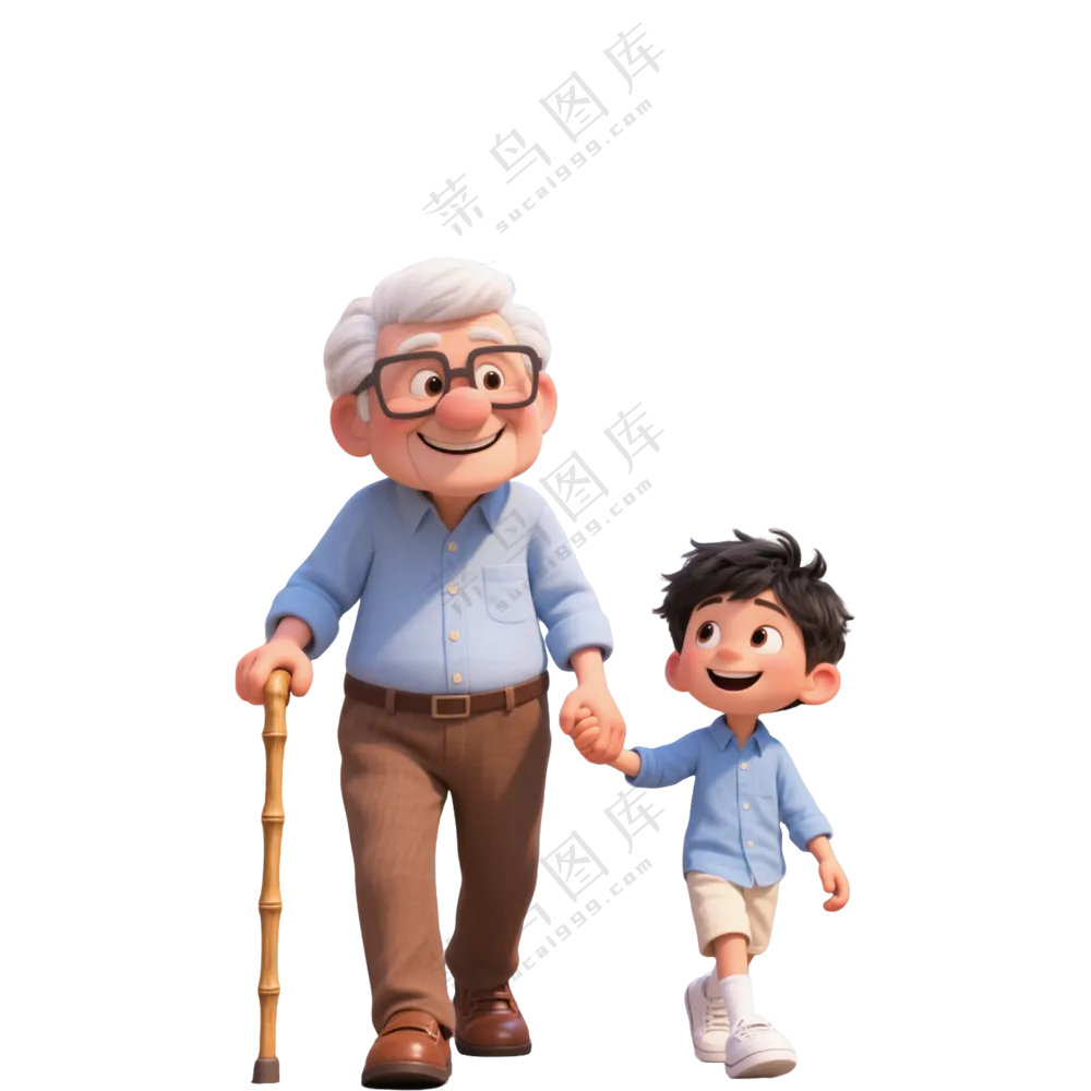 一老一少温馨3D卡通人物4