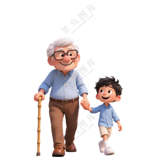 一老一少温馨3D卡通人物4