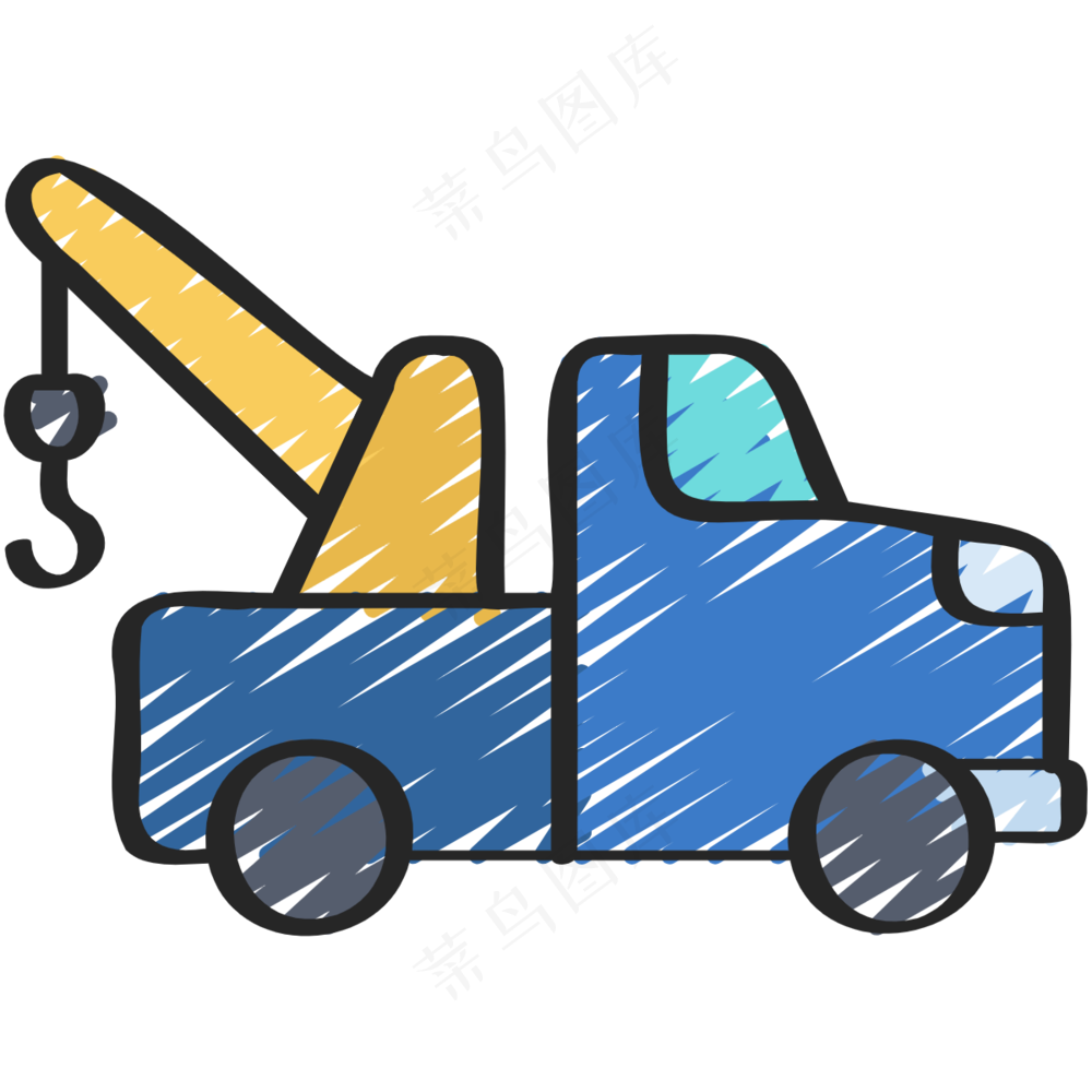 蓝色吊车 工程车 铅笔手绘图标icon