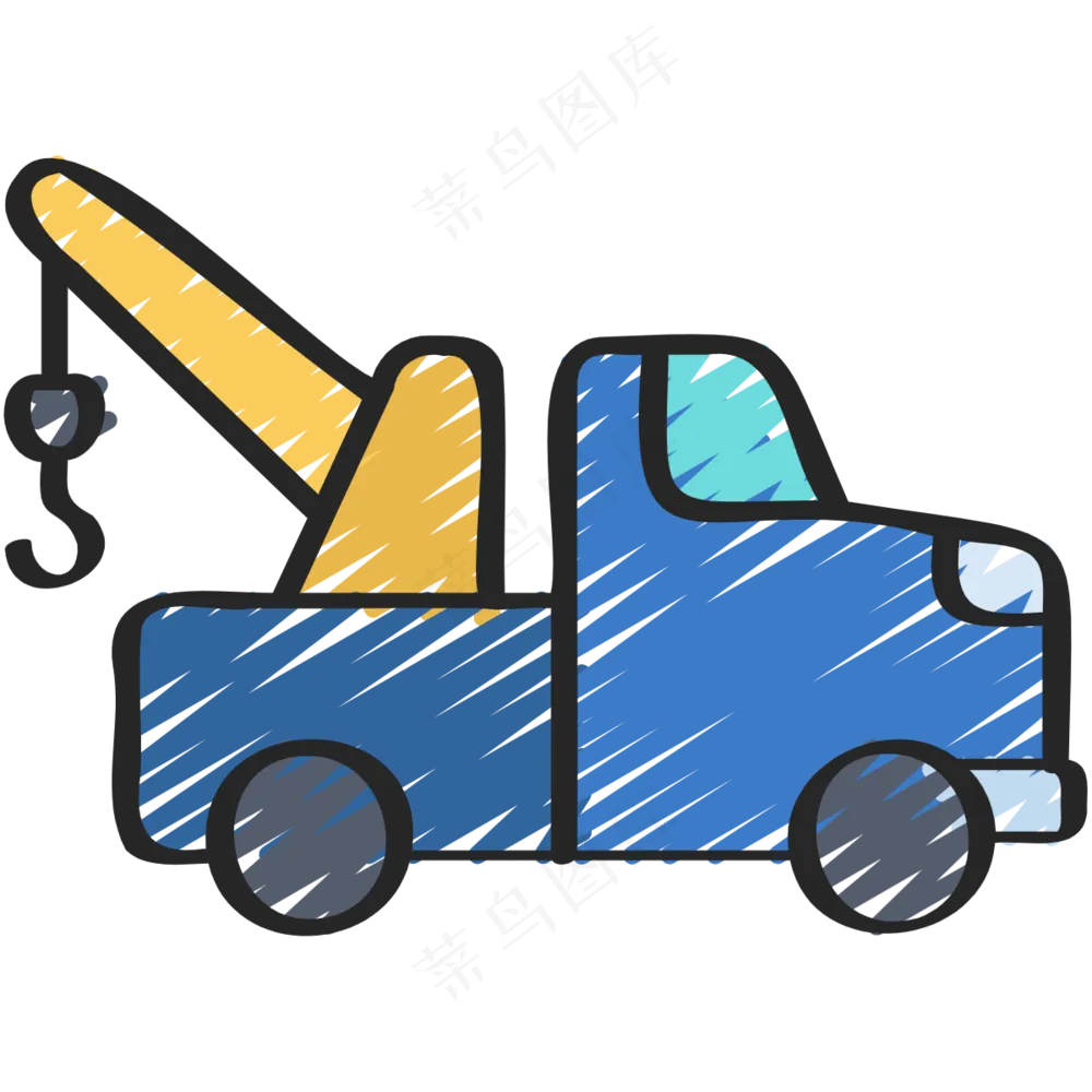 蓝色吊车 工程车 铅笔手绘图标icon