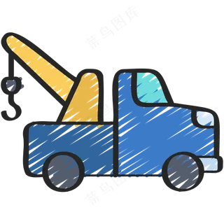 蓝色吊车 工程车 铅笔手绘图标icon