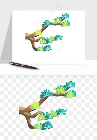 国潮松树松枝松叶png免抠