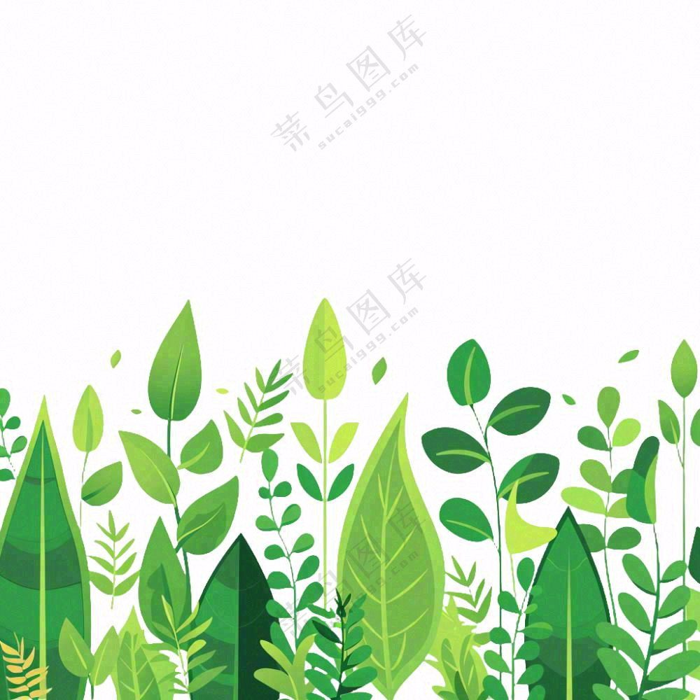 春夏绿色草丛绿叶卡通插画免抠