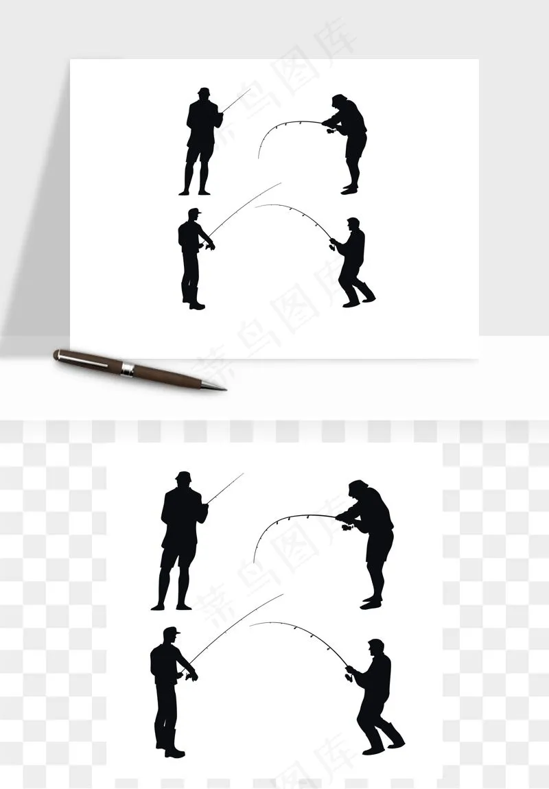 钓鱼人物剪影矢量