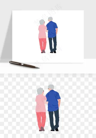 手绘老人陪伴png免抠