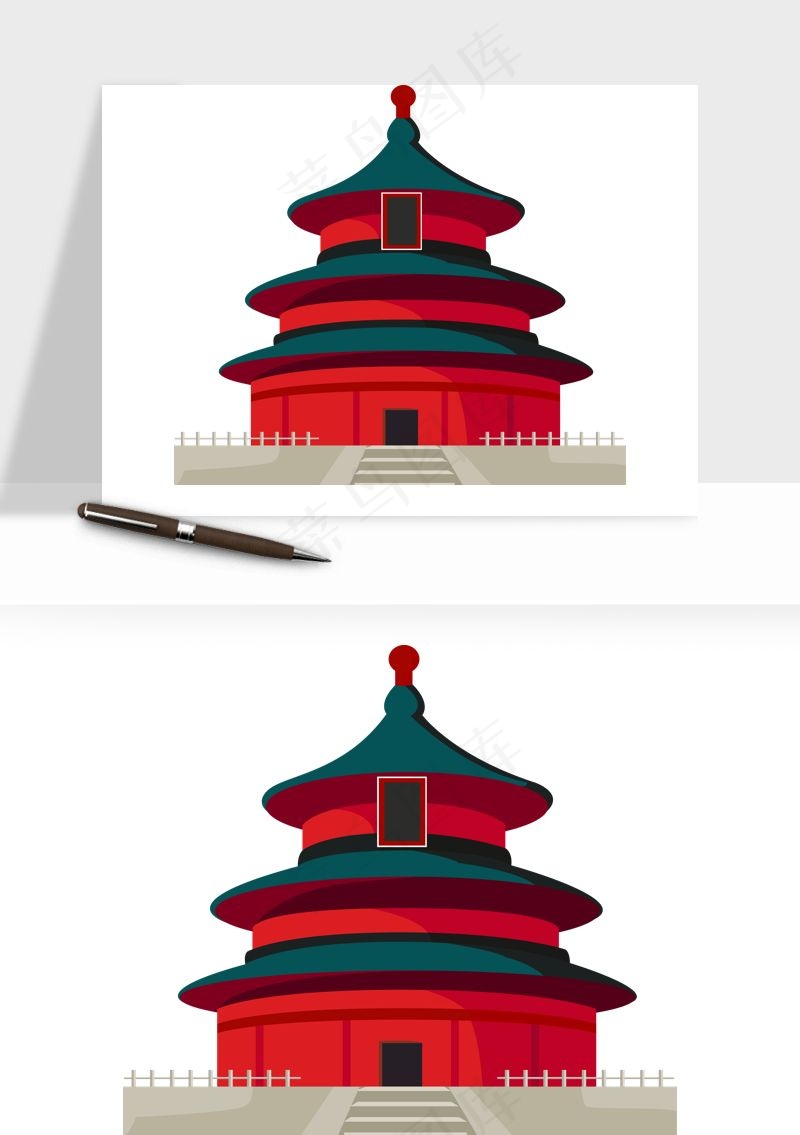 国潮风古建筑古楼古塔鼓楼ai,png免抠图