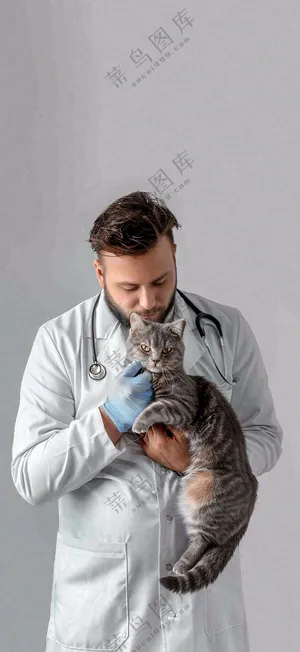萌宠宠物医院医生抱着猫咪摄影图背景