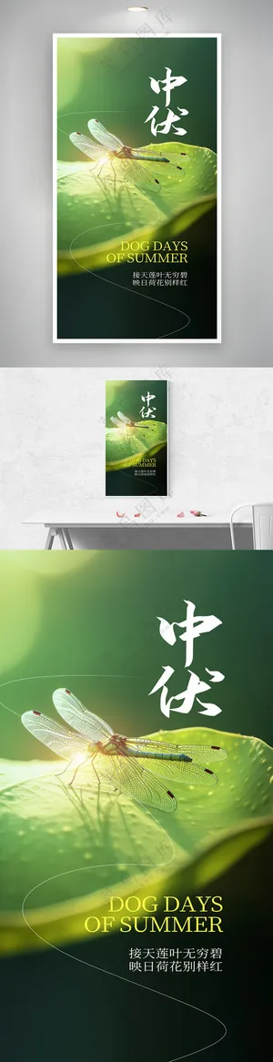 创意摄影风中伏三伏天营销海报