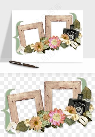复古花卉相框欧式png免抠