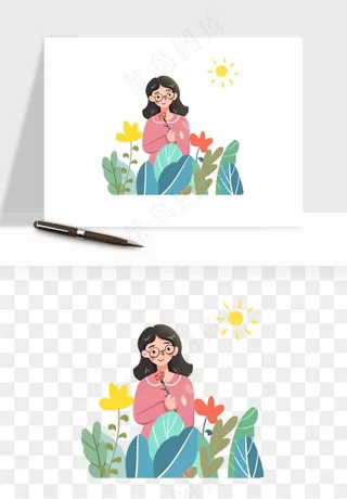 手绘教师节老师学生png免抠