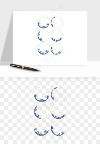 国潮风祥云浪花圆形矩形边框png免抠