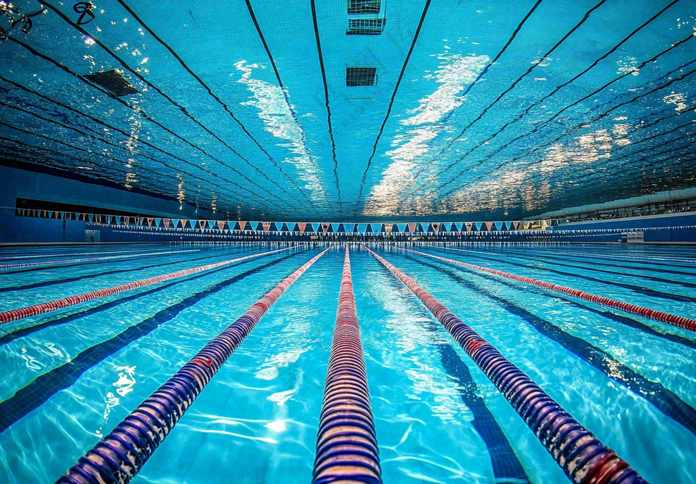 蓝色的游泳池水池摄影图