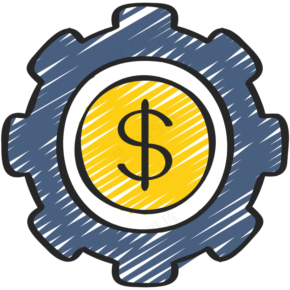  金钱工业 金币 齿轮 铅笔手绘图标icon