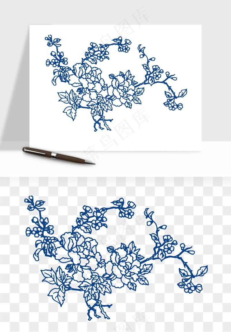 青花瓷花纹花卉图案png免抠