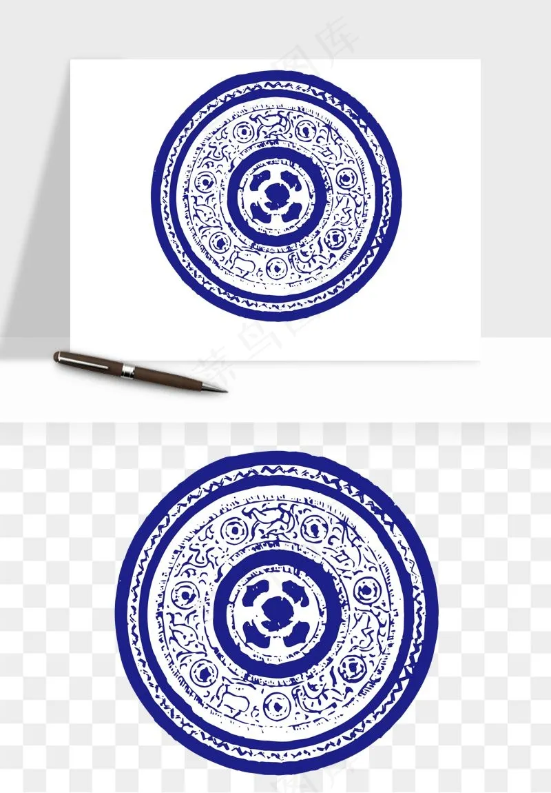 青花瓷花纹花卉图案png免抠