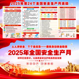 2025安全生产月红色活动展板