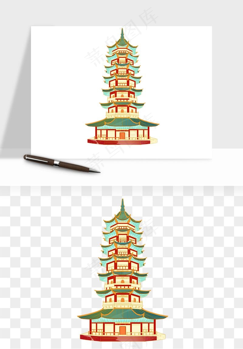 国潮风古建筑古楼古塔鼓楼psd,png免抠图(1500x2000)psd模版下载