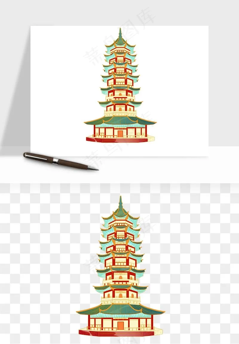 国潮风古建筑古楼古塔鼓楼psd,png免抠图(1500x2000)psd模版下载